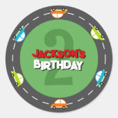 Sticker Rond Voitures de course Boy Fête d'anniversaire (Devant)
