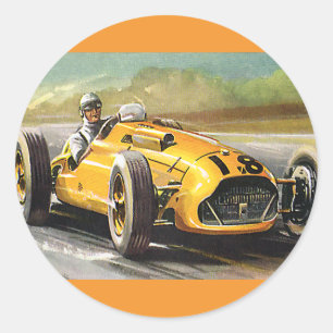Sticker Rond Voitures de course sportives vintage, coureur de v