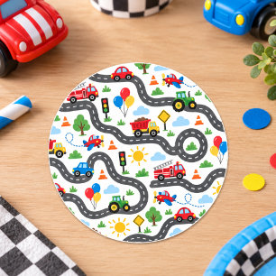Sticker Rond Voitures de transport mignonnes 1er anniversaire g