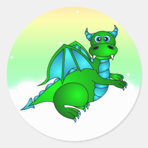 Sticker Rond Vol au crépuscule - Vite Dragon Vert & Bleu
