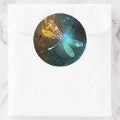Sticker Rond Vol de libellule verte lumineuse (Sac)