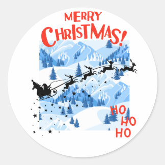Sticker Rond Vol de traîneau de Noël Joyeux Noël