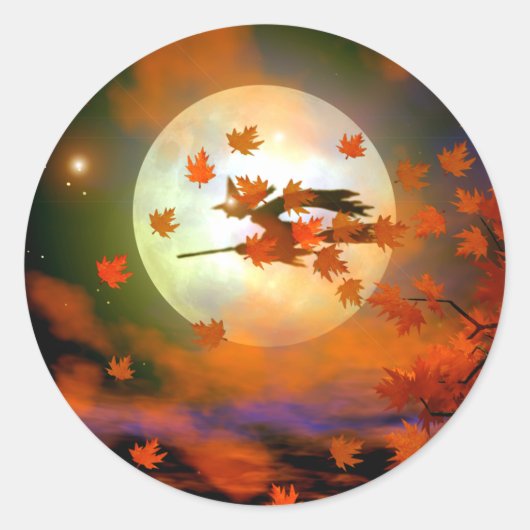 Sticker Rond Vol Halloween Witch (Devant)
