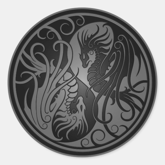 Sticker Rond Vol Yin Yang Dragons - sombre (Devant)