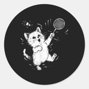 Sticker Rond Volant de badminton drôle de chat mignon joueur de