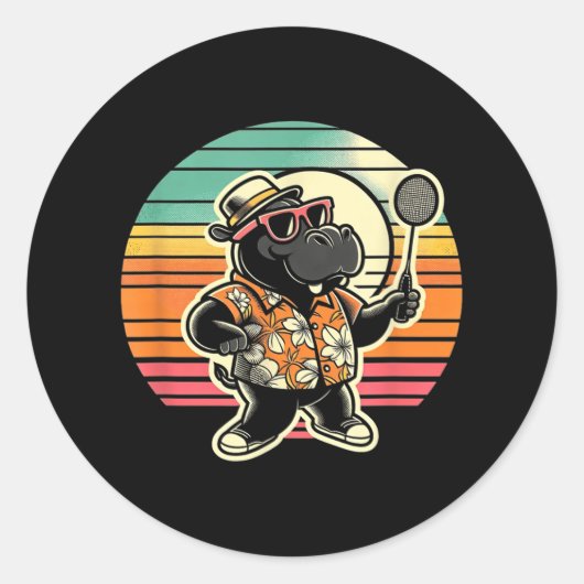 Sticker Rond Volant d'Hippopotame de Badminton (Devant)