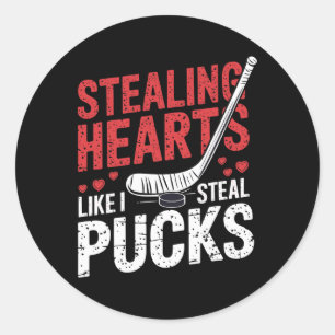 Sticker Rond Voler Coeurs Hockey Comme Je Voler Puck Valentine
