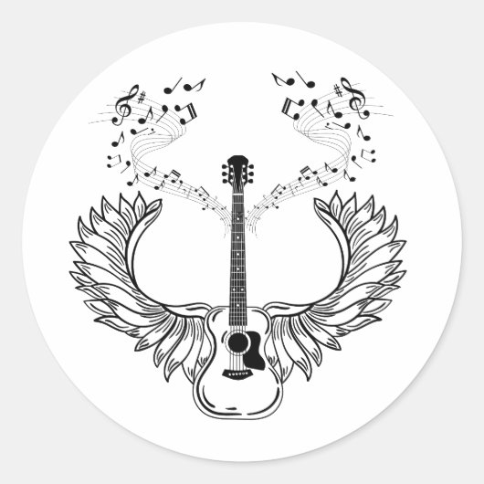 Sticker Rond Voler Haut Avec Des Ailes De Guitare (Devant)