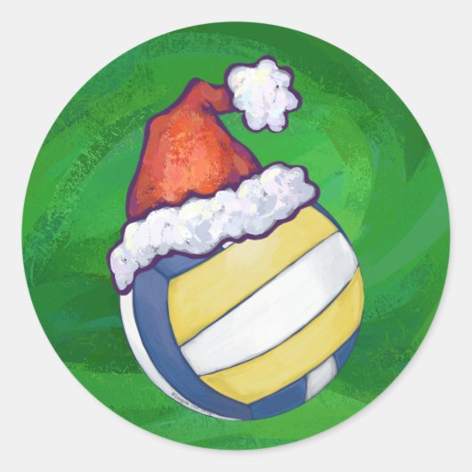 Sticker Rond Volley-ball avec Casquette de Noël (Devant)