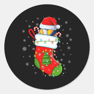 Sticker Rond Volley-ball Dans Chaussettes De Noël Drôle Père No