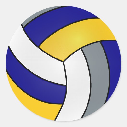 Sticker Rond Volley-ball gris, blanc, bleu foncé et jaune (Devant)
