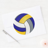 Sticker Rond Volley-ball gris, blanc, bleu foncé et jaune (Enveloppe)