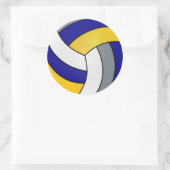 Sticker Rond Volley-ball gris, blanc, bleu foncé et jaune (Sac)