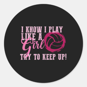 Sticker Rond Volley-ball jouer comme une fille mignonne pour le