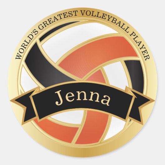 Sticker Rond Volley-ball orange, noir et blanc | Nom do-it-your (Devant)