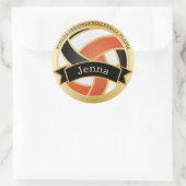 Sticker Rond Volley-ball orange, noir et blanc | Nom do-it-your (Sac)