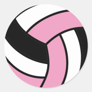 Sticker Rond Volley-ball rose et blanc