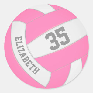 Sticker Rond volley-ball rose et blanc