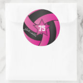 Sticker Rond Volley-ball rose et noir chaud | Texte do-it-yours (Sac)