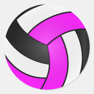 Sticker Rond Volley Magenta, Blanc et Noir
