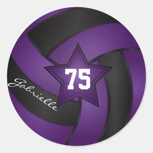 Sticker Rond Volley violet et noir | Nom et numéro do-it-yourse (Devant)