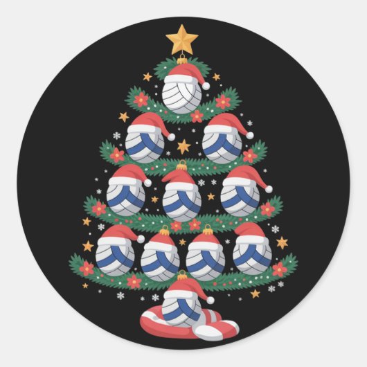 Sticker Rond Volleyball Christmas Tree Lights Sports Player  (Devant)