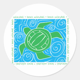 Sticker Rond Volleyball de plage de tortue