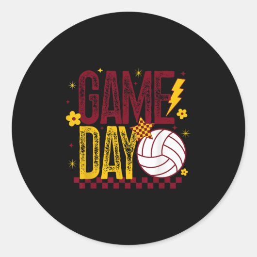 Sticker Rond Volleyball Game Day Retro Girls Volleyball Mom Mar (Devant)