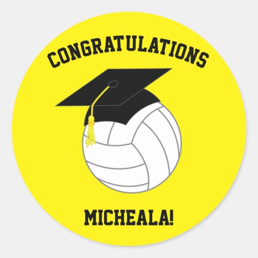 Sticker Rond Volleyball Graduation Jaune (Devant)