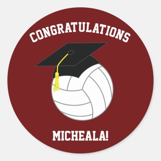 Sticker Rond Volleyball Graduation Sports Maroon (Devant)