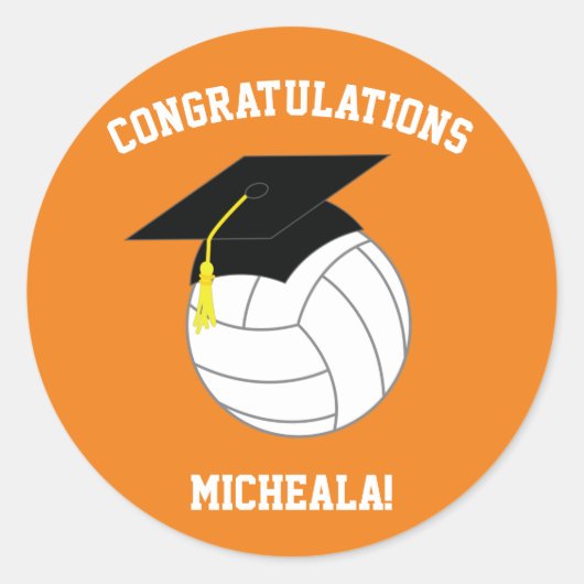Sticker Rond Volleyball Graduation Sports Orange (Devant)