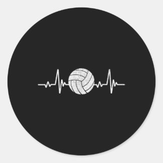 Sticker Rond Volleyball Lover Heartbeat Vintage Retro Volleybal