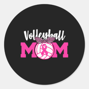 Sticker Rond Volleyball Maman Pink Ribbon Conscience du cancer