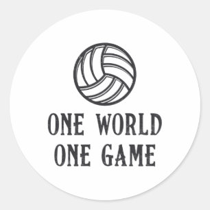Sticker Rond Volleyball One World One Game Volleyball Cadeau