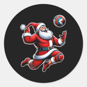 Sticker Rond Volleyball Père Noël Xmas Tree amusant Joueur de N