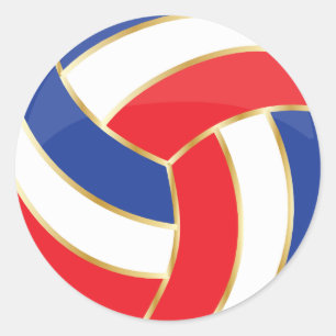 Sticker Rond Volleyball Rouge, Blanc, Bleu et Or