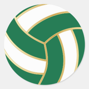 Sticker Rond Volleyball Vert foncé, Or et Blanc