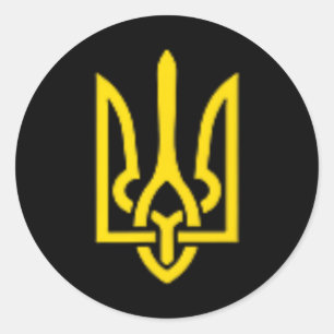 Sticker Rond Volodymyr Zelensky Blason de l'Ukraine Tryzub