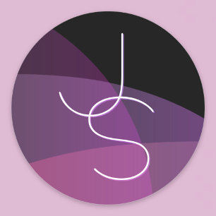Sticker Rond Vos initiales qui se chevauchent Moderne violet