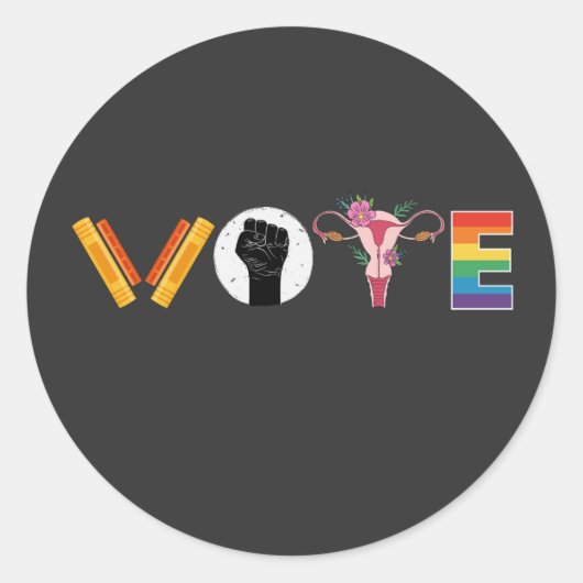 Sticker Rond VOTE Books Uterus LGBT Support (Devant)