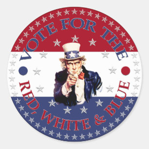 Sticker Rond Vote Pour L'Oncle Rouge, Blanc Et Bleu Sam