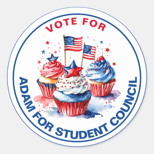 Sticker Rond Voter pour le président de classe : cupcake (Devant)