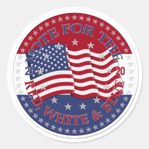 Sticker Rond Votez 2020 pour le drapeau rouge, blanc et bleu