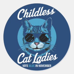 Sticker Rond Votez Démocrates Bleus sans enfants, Chat Dames 20