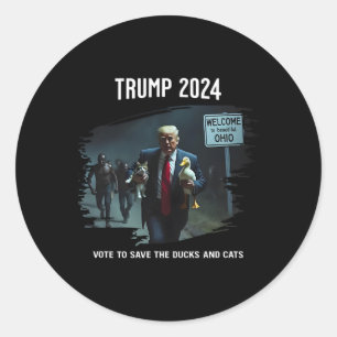 Sticker Rond Votez pour sauver le canard et les chats Trump pré