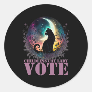 Sticker Rond Votez pour une dame de chat sans enfant