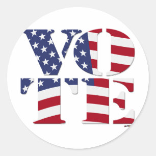 Sticker Rond VOTEZ "V O T E" avec DRAPEAU DES ÉTATS-UNIS