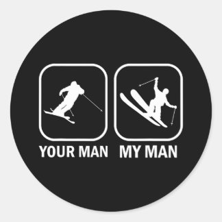 Sticker Rond Votre Homme Mon Homme Drôle Biathlète Ski Tirer Sp