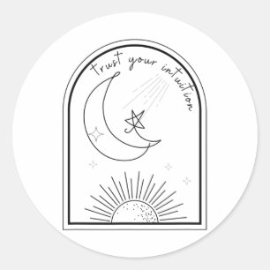 Sticker Rond Votre intuition Boho Stars Moon Abstrait Line Art