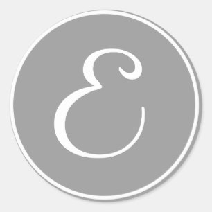 Sticker Rond Votre lettre, Monogramme personnalisé E gris initi